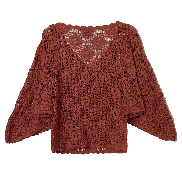 Boston Proper Crochet Kimono Sweater Women Size M Dark Rose Pink Wool Blend NWOT - Picture 4 of 15